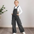 thumbnail image 4 of Girls Pants,Snowflake Washed Girls Cargo Wide Leg Denim Overalls Jumpsuit Toddler Kids Winter Casual,Girls Jeans,05 Black,9-10 Years, 4 of 5