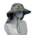 thumbnail image 3 of Sun Blocker Outdoor Sun Protection Fishing Cap with Neck Flap, Wide Brim Sun Hat for Travel Camping Hiking Hunting Boating Safari Cap with Adjustable Drawstring, Digital Green, 3 of 4