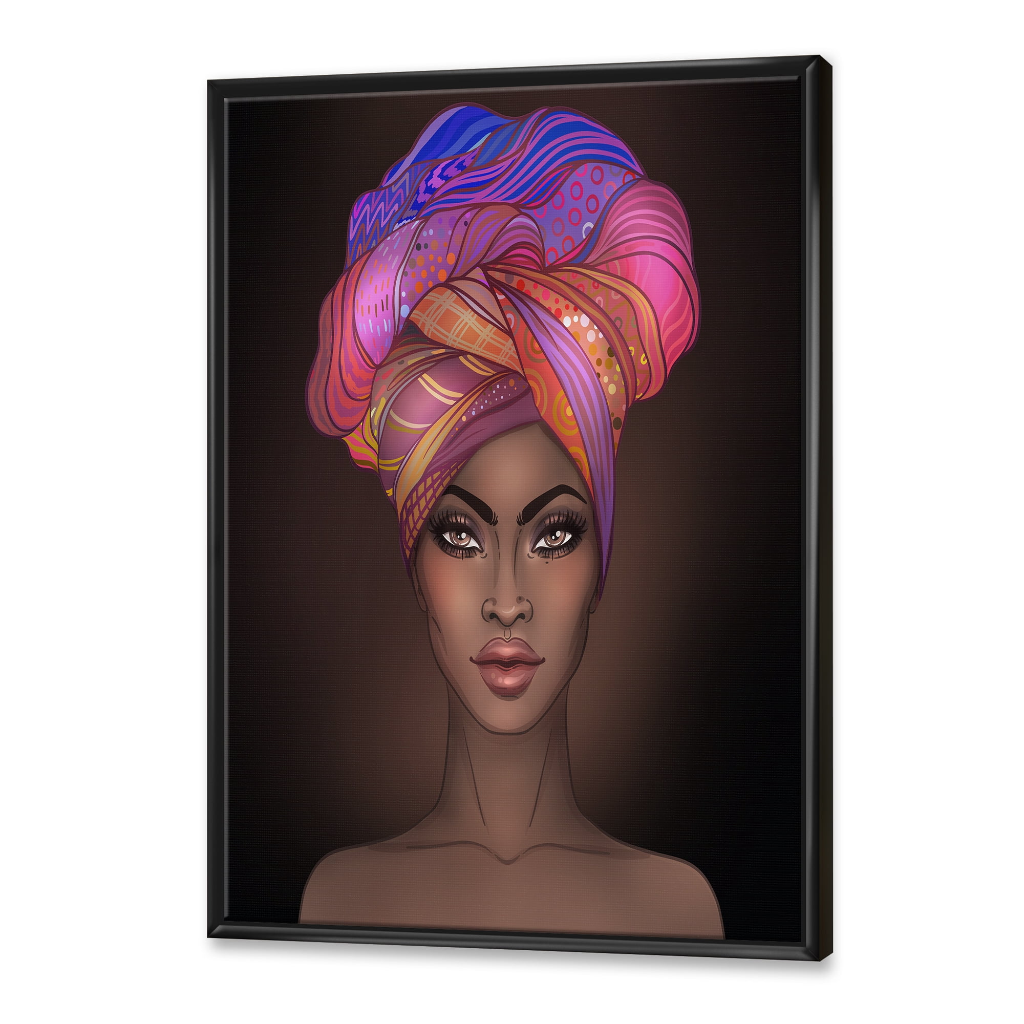 Designart 'African American Woman Portrait with Turban VI' Modern Framed Canvas Wall Art Print