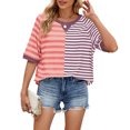 thumbnail image 2 of jowamay Striped Shirt Women Crew Neck Color Block Summer Loose Fit T Shirts Fashion Basic Tops Everyday Wear, 2 of 7