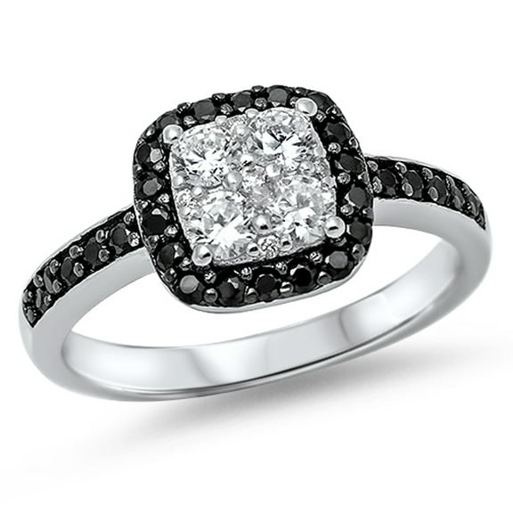 CHOOSE YOUR COLOR Women's White Black CZ Cluster Wedding Ring .925 Sterling Silver Band Female Size 10