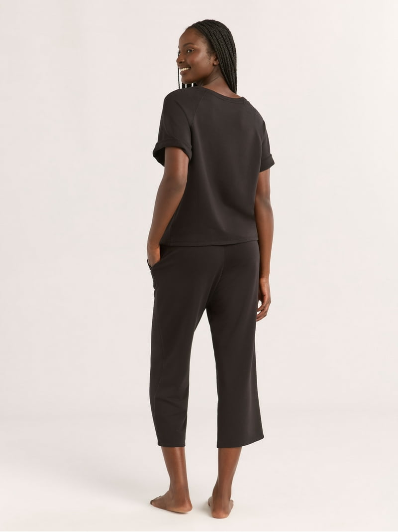 Joyspun Women's French Terry Short Sleeve Top and Capri Pants Set