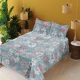 thumbnail image 2 of Ambesonne Flowers Boho Fitted & Flat Sheet with Shams 4 Pcs Set, Colorful Dahlia Art, Queen, Hot Pink Seafoam and White, 2 of 5