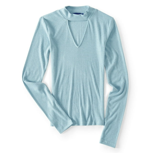 Aeropostale Womens Fitted Choker Pullover Blouse, Blue, Juniors, X-Small