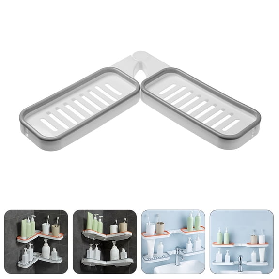 UPOUART 1Pc Wall-Mount Kitchen Storage Rack Grey Plastic Rotatable Shelf for Bathroom Organizer