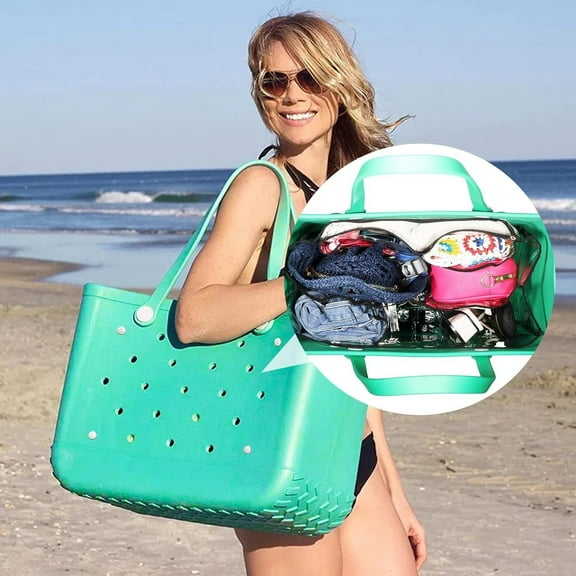 WIFKLSIIPG Beach Bag Reinforced Compartment Mesh Hole Punch Tote for Storage(Black)