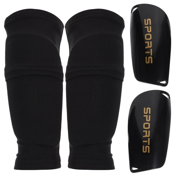 Mangas altas elásticas con espinilleras para fútbol, espinilleras, mangas, espinilleras de malla transpirable con pantorrillas para correr, jogging (negro, talla M)