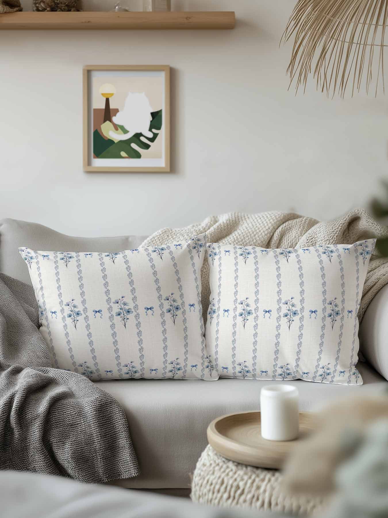 1 Pack Outdoor Throw Pillow, Spring Floral Waterproof Pillow with Insert Included, Watercolor Flowers Bows Bohemia Beige Decorative Accent Cushion Sofa Pillows for Patio Porch, 16 x 16 In