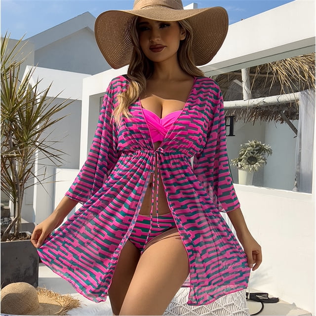 Conjunto de Bikini con estampado de cebra para mujer, traje de baño de manga larga con realce, cintura alta, color negro, 3 piezas