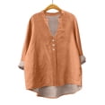 thumbnail image 4 of Jxximdong Button Down Shirts for Women, Plain Linen Shirts V Neck Cloths Long Sleeve Pockets Tshirt Trendy Casual Blouse Tops, Orange Women's Blouses, 4 of 4