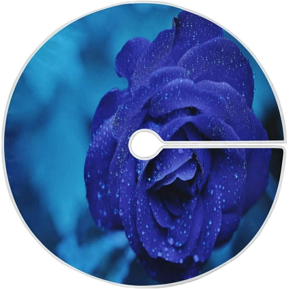 FMSHPON Valentine's Day Blue Rose Romance Xmas Christmas Tree Skirt Stand Mat for Holiday Party Decoration Indoor Outdoor 48 inches