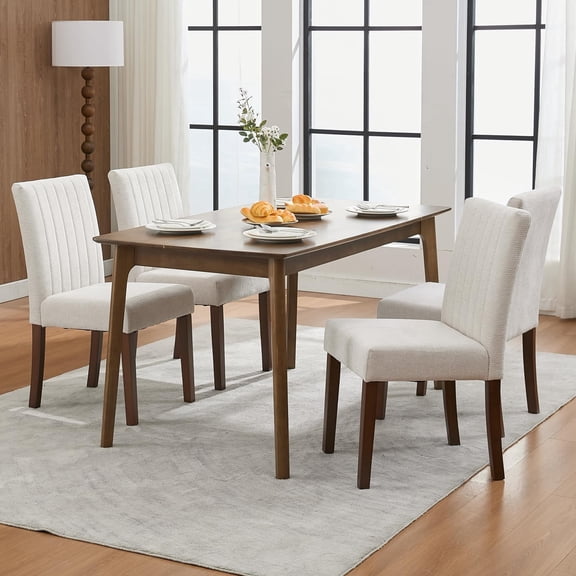 Dining Chairs Set of 4, Modern Linen Fabric Upholstered Kitchen Side Chairs with Wood Legs