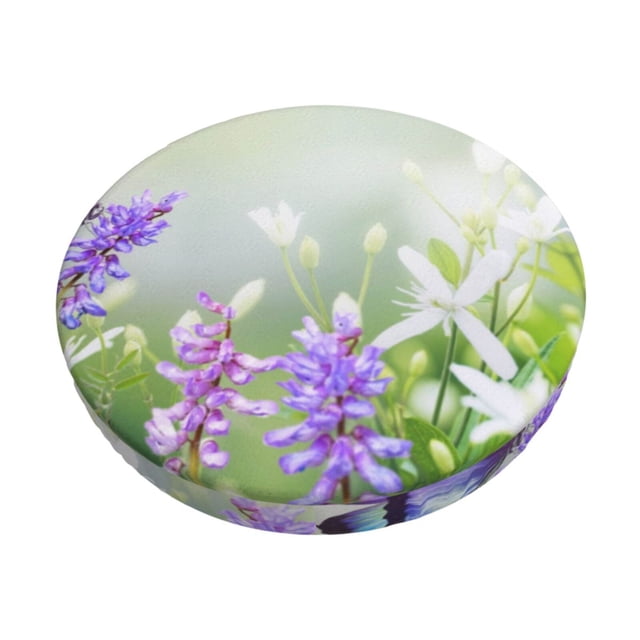 Disketp Purple Butterfly On Wild Funda Redonda para Taburete, Funda de Cojín para Silla de Bar Suave y Elástica-14 inch