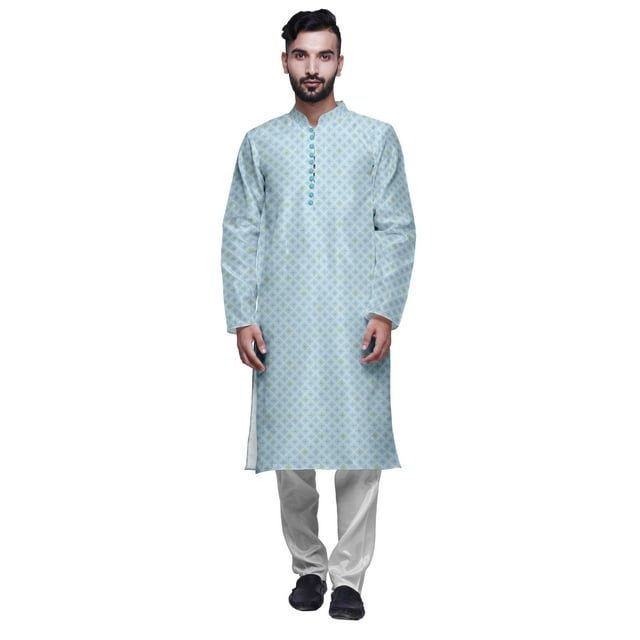 Atasi Modal Satin Printed Mens Kurta With Churidar Pajama Set Summer Clothing