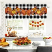 Thanksgiving Valances Windows Curtain Pumpkin Maple Leaf Kitchen Valances Rod Pocket Black and White Buffalo Check Plaid Short Topper Curtains Autumn, Fall Seasonal Decor 1 Panel, 54 x 18 inch