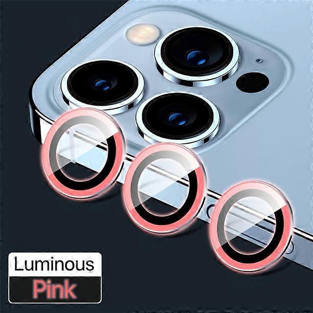 Protector de cámara de metal con diamantes para iPhone 13, 14, 11 Pro Max, juego de 3 protectores de cámara para iPhone 12, 13 Mini, cristal protector de lente, rosa luminoso