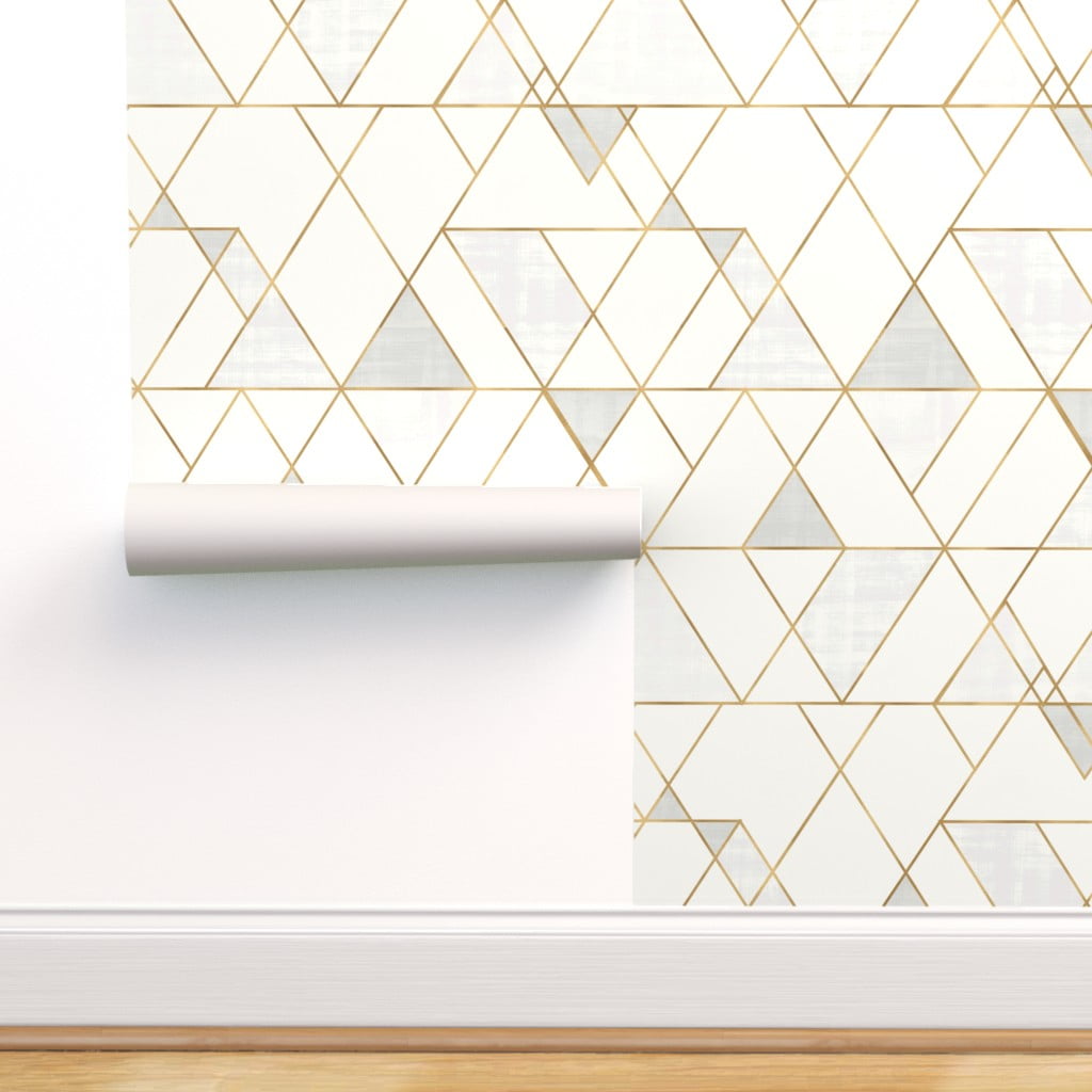 Peel-and-Stick Removable Wallpaper Mod Geo Triangles Gold White Neutral Peel-and-Stick Removable Wallpaper Mod Geo Triangles Gold White Neutral