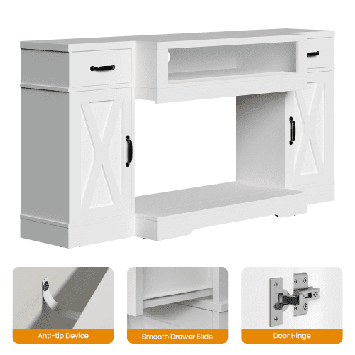 65" Farmhouse TV Stand with Adjustable Shelves & Double Doors, Entertainment Center for TVs up to 75", 3-in-1 Media Console Cabinet with Storage for Living Room, Bedroom, White