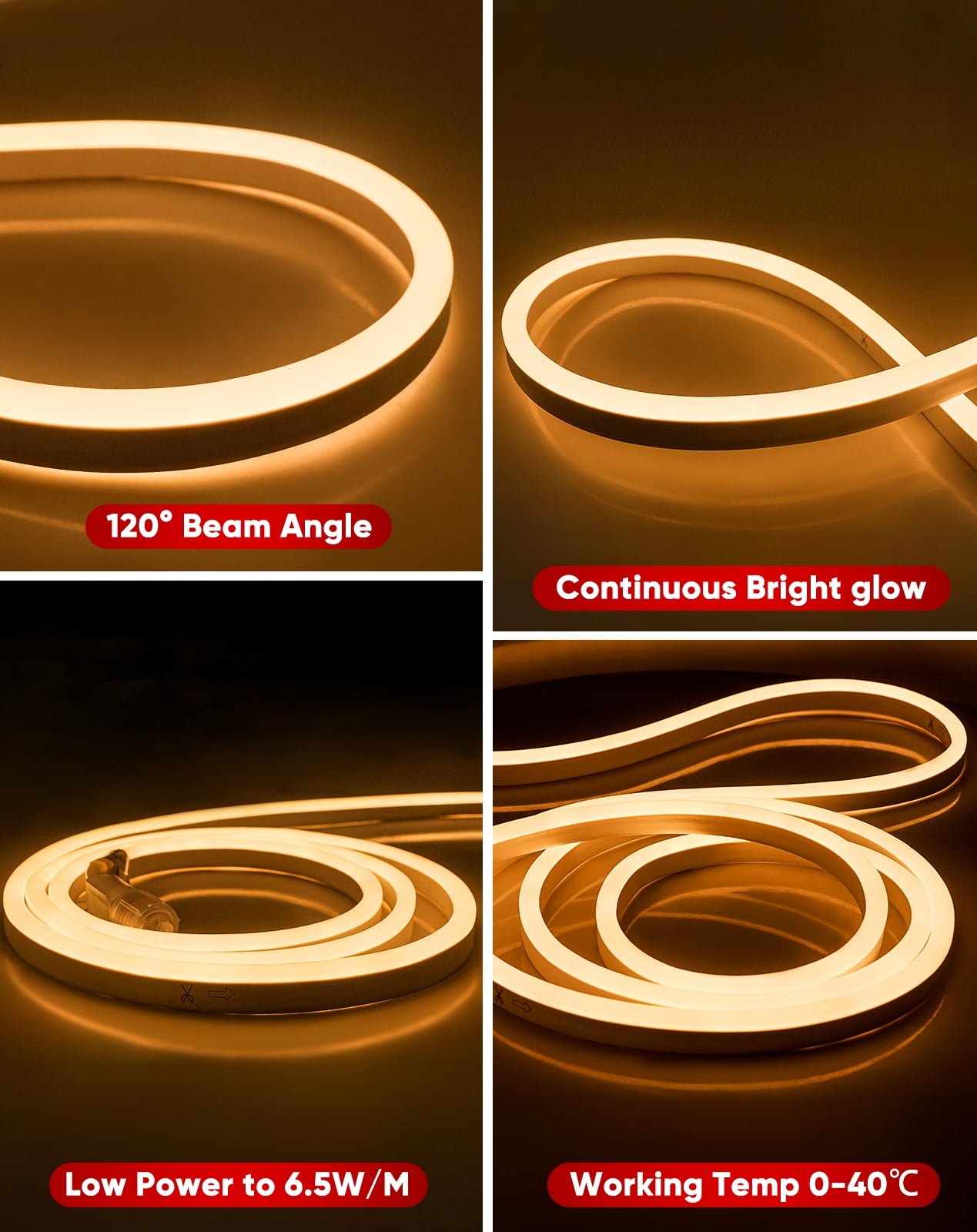 Shine Decor 16.4FT LED Neon Rope Lights, Bright 2500K Warm White AC110V-120V Neon Strip Light, 8x16mm Cuttable Waterproof SMD2835 120LED/M Indoor Outdoor Light Strips, DIY Ambiance Lighting Decoration