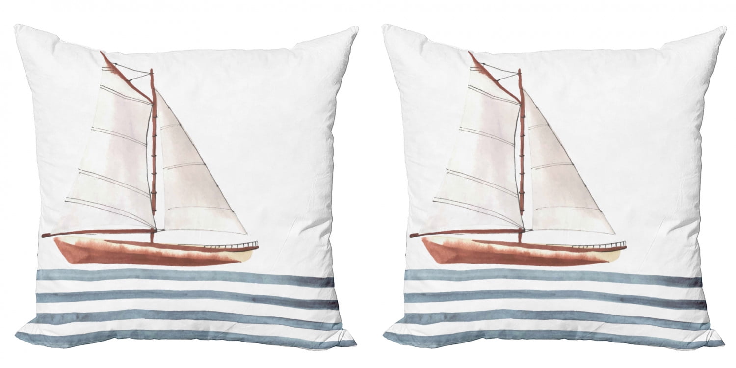 Watercolor Sailboat Nautica Outdoor Decorative Pillow Euro 20 X 20