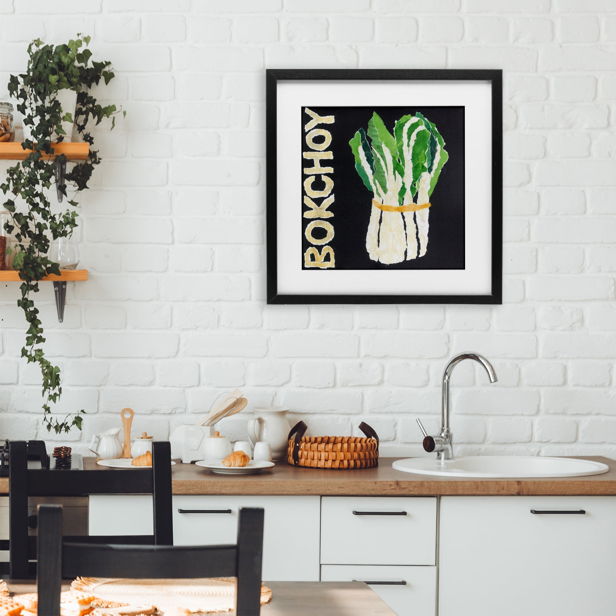 Stupell Industries Bok Choy Leafy Vegetable Black Framed Print Under Glass, design by Nancy Overton