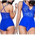 thumbnail image 1 of VISgogo Mono de lencería sexy para mujer, ropa de dormir transparente de malla de encaje de color sólido, ropa de dormir Babydoll con cuello en V profundo VISgogo moda, 1 of 1
