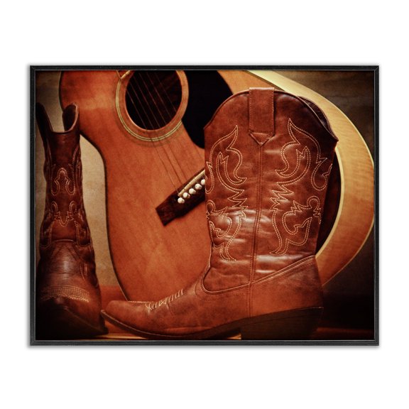 Stupell Industries Southwestern Guitar & Cowboy Boots Black Framed Giclee Art, 14 x 11, by Daniel Sproul