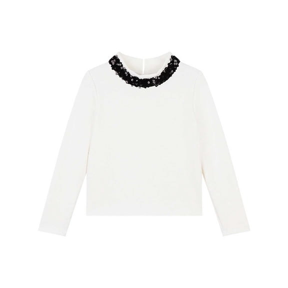 Girls Sequins Tops Layering Crew Neck Fleece Relaxed Fit Pullover Long Sleeve Soft Warm Trendy Outfits White 7-8Years
