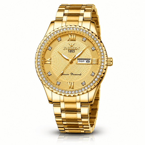 Classic Diamond Mens Gold Watch,Stainless Steel Waterproof Dress Watch,Gold Watches for Men