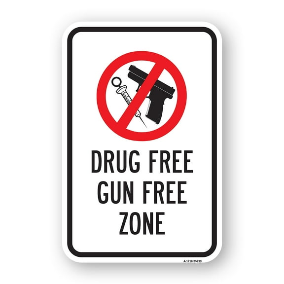 Drug Free Gun Free Zone | 18" x 24" Heavy-Gauge Aluminum Rust Proof Parking Sign | Protect Your Business & Municipality | Made in The USA