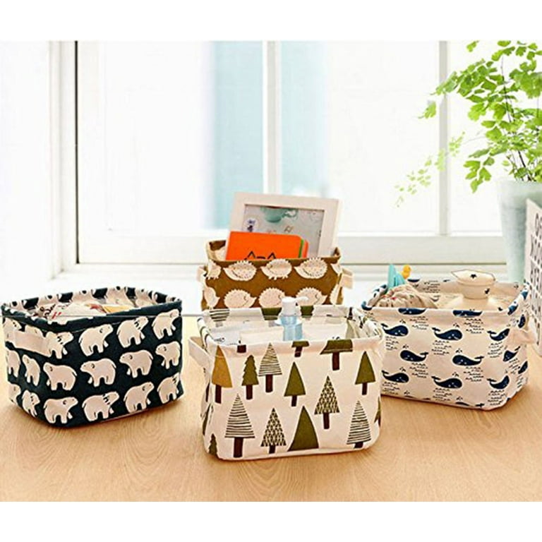 Storage Baskets Foldable Mini Square Natural Linen & Cotton Fabric