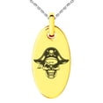 thumbnail image 1 of Stainless Steel Pirate Captain Skull Engraved Small Oval Charm Pendant Necklace, 1 of 1