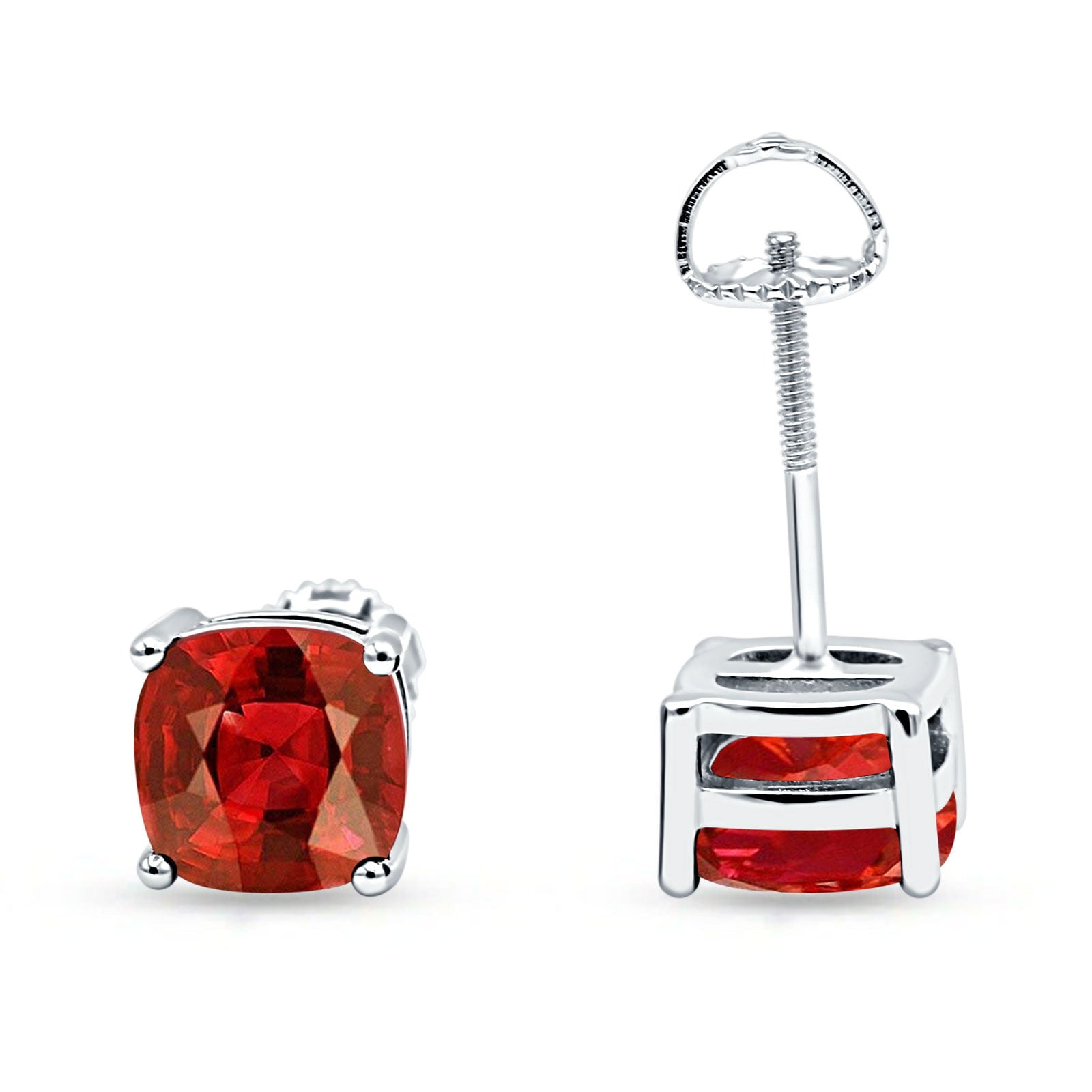 7mm Solitaire Screw Back Stud Earring Cut Garnet CZ Solid 925 Sterling Silver