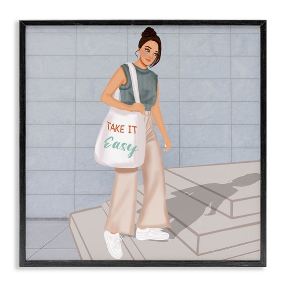 Stupell Industries Modern Take it Easy Fashionista Black Framed Giclee Art, 12 x 12, by Saba Rauf