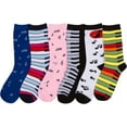 thumbnail image 2 of Sakkas Women's Fun Colorful Design Poly Blend Crew Socks Assorted 6-Pack - Piano - 9-11, 2 of 2