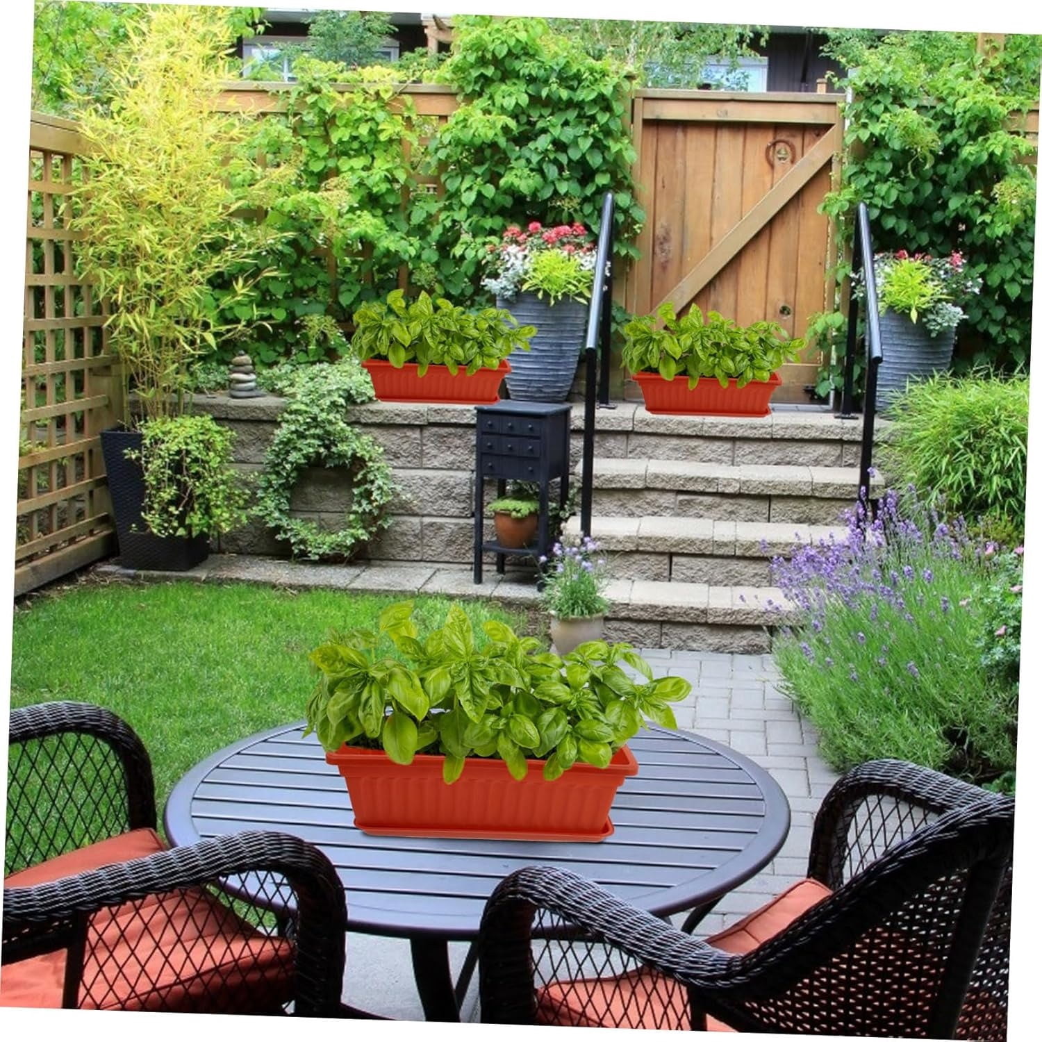 Window Box Planter,Long Window Sill Planter Box Outdoor, Plastic Rectangular Window Flower Herb Pots Indoor with Drainage Holes and Trays for Garden,Windowsill,16.9x7.5x5.5"