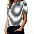 thumbnail image 3 of AherBiu Summer Tops for Women Striped Crewneck Short Sleeve Casual Basic Comfy Top Tees Tshirts Blouse, 3 of 5