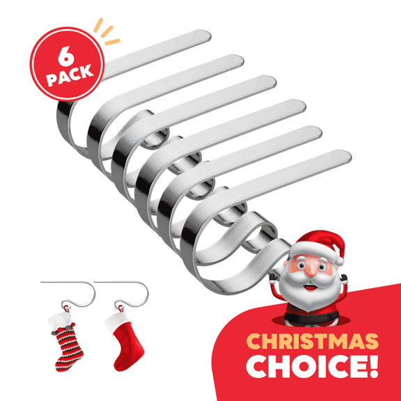 JEEXI Christmas Stocking Holders for Mantle Set of 6 ( Gift Tags), Lightweight Xmas Stocking Holder No-slip Stocking Hangers for Mantel Fireplace, Adjustable Mantel Stocking X-mas Hooks