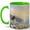 Green, variant on Sunset Coastal Meadow Coffee Mug, Peaceful Ocean View Mug, Nature Lover Birthday Christmas Gift, Wildflower Cliff Sunrise Anime Style Art, 11 oz White Ceramic Coffee Cup for Tea