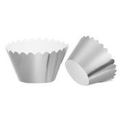 Cupcake Wrappers Paper, 50 Pack Baking Cups Wave Decoration, Silver Tone