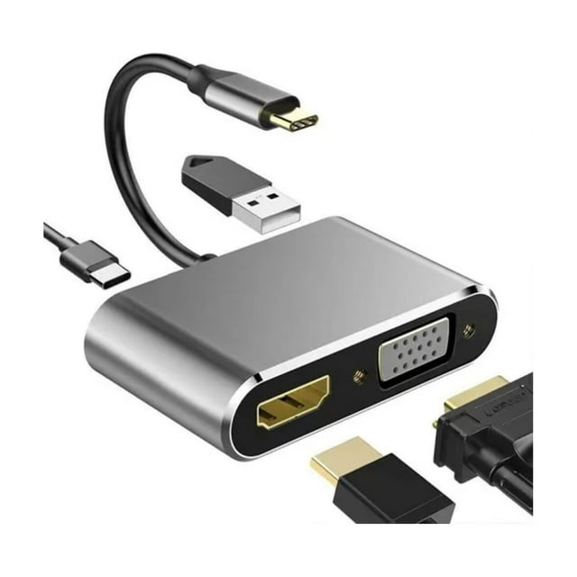 Hub adaptador USB-C 4 en 1: Vga + HDMI + USB 3.0 + USB-C PD 4