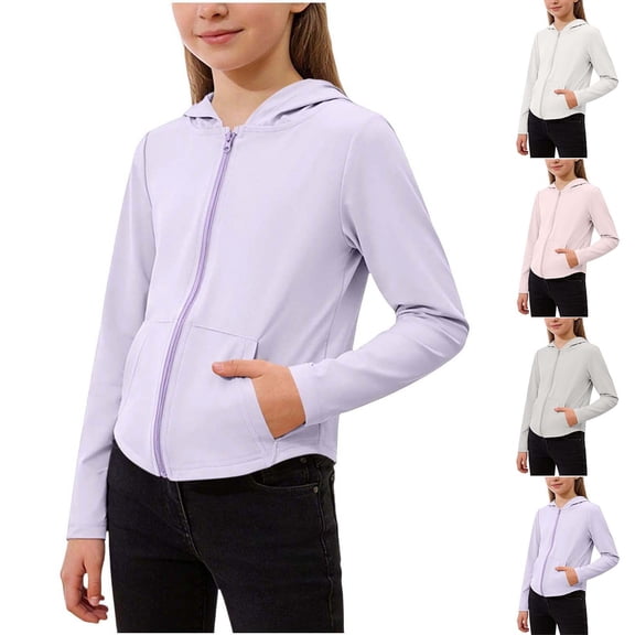 Rvasteizo Kids Plain Jacket Zip Hooded UPF50 Sun Protection Breathable Outerwear for 3-15Years