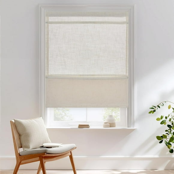 Biwat Magnetic Natural Linen Roman Shades, Cordless Light Filtering Door Blind with Privacy Farmhouse Rustic Home Decor for Home Office Nursery, W 26 x L 72, 1 Panel
