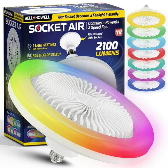 Bell Howell Socket Fan Ceiling Fan Light Indoor with Remote Dimmable LED Light 2100 Lumens RGB