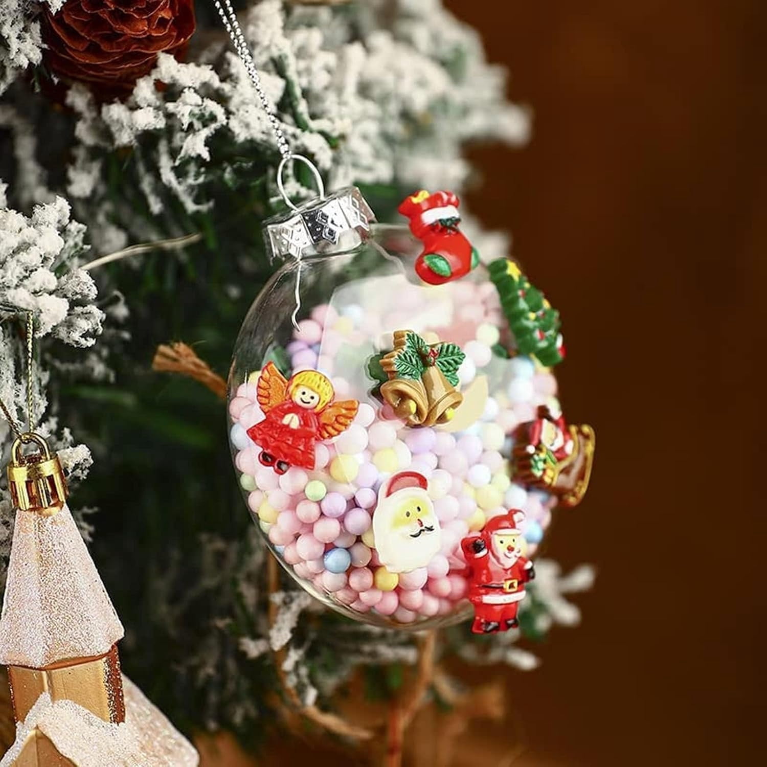12 Pcs Fillable Christmas DIY Ornaments,Clear Plastic Ornaments Balls,2.36 inch Flat Disc Balls Ornament,Christmas Tree Decoration,Christmas Balls for Wedding Festival Party Decor Craft Projects
