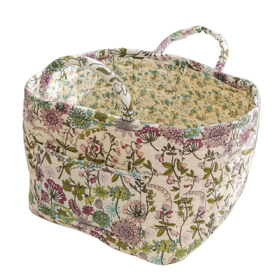 HUISZJ Boho Fabric Storage Basket, Square Cotton Bow Quilted Folding Storage Organizer, , Quilted Puffer Tote Bag for Shopping Travel (B)