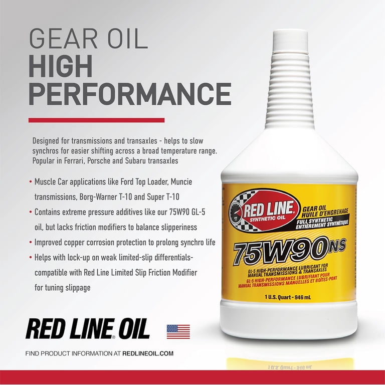 Red Line Synthetic Oil, Gear Oil, 75W90NS, Limited Slip