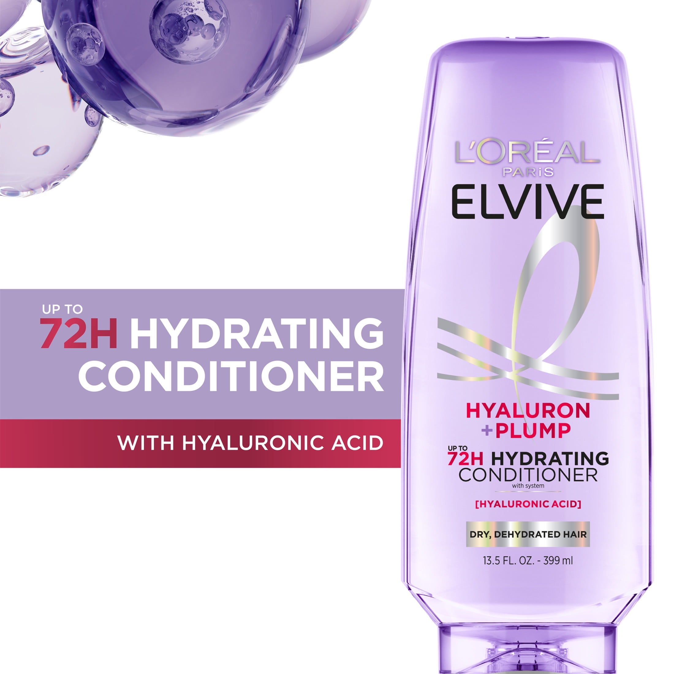 (6 pack) L'Oreal Paris Elvive Hyaluron Plump Hydrating Hair Conditioner, Moisturizing, Squeeze, 13.5 fl oz