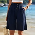 thumbnail image 4 of Noric Women's Cotton High Rise Bermuda Shorts Button Front Wide Leg Loose Fit Casual Summer Beach Shorts with Pockets, 4 of 8