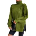 thumbnail image 1 of EYIIYE Chandail d'Automne Hiver pour Femmes à Manches Longues Col Roulé Tricoté chandail Couleur Unie Ourlet Fendu Long Tricoté Ample Décontracté Confortable, 1 of 8